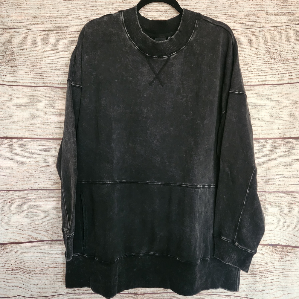 NWT Mono B Charcoal Black Mineral/Acid Wash Tunic Sweatshirt - 2X